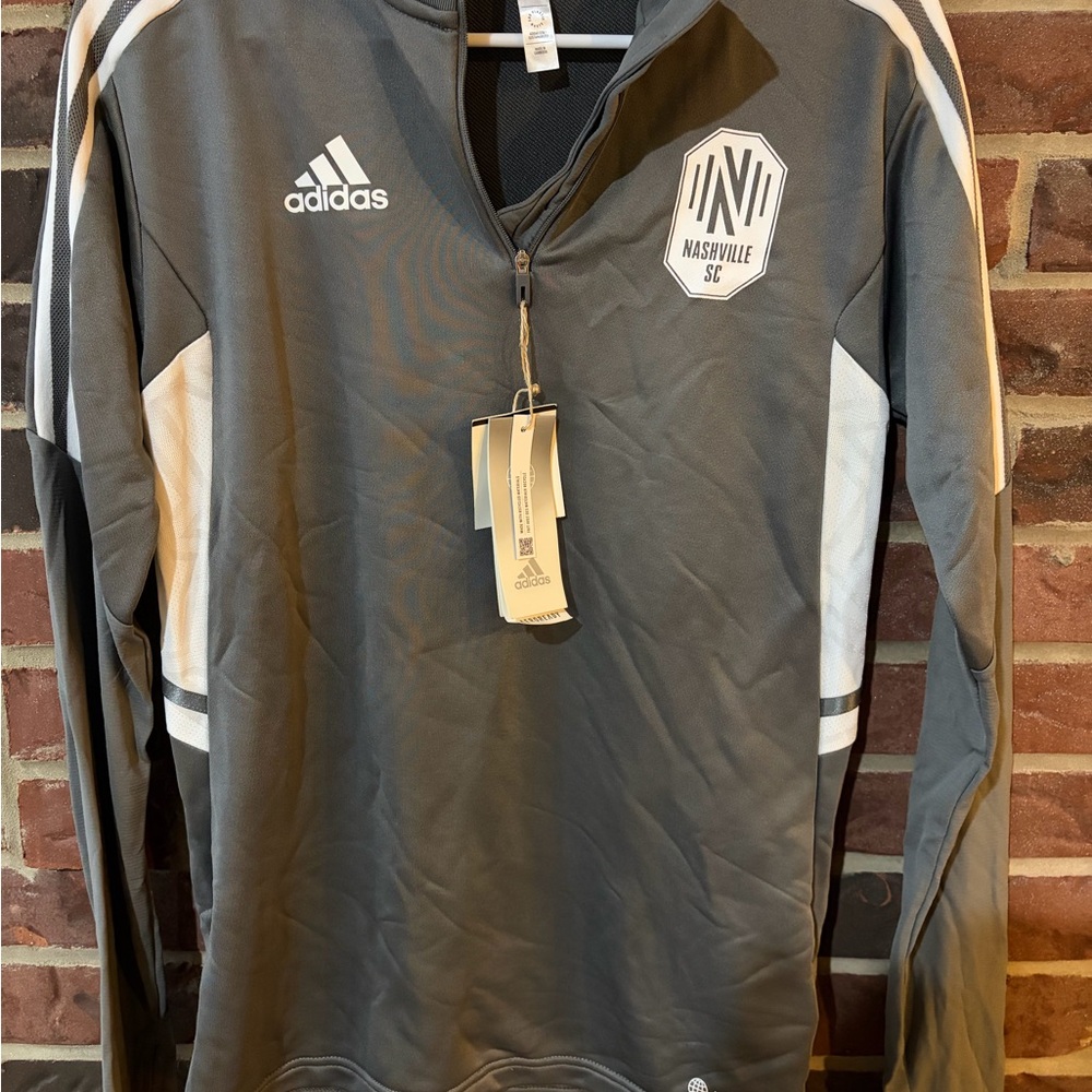 adidas Gray and White Nashville SC Quarter-Zip Top